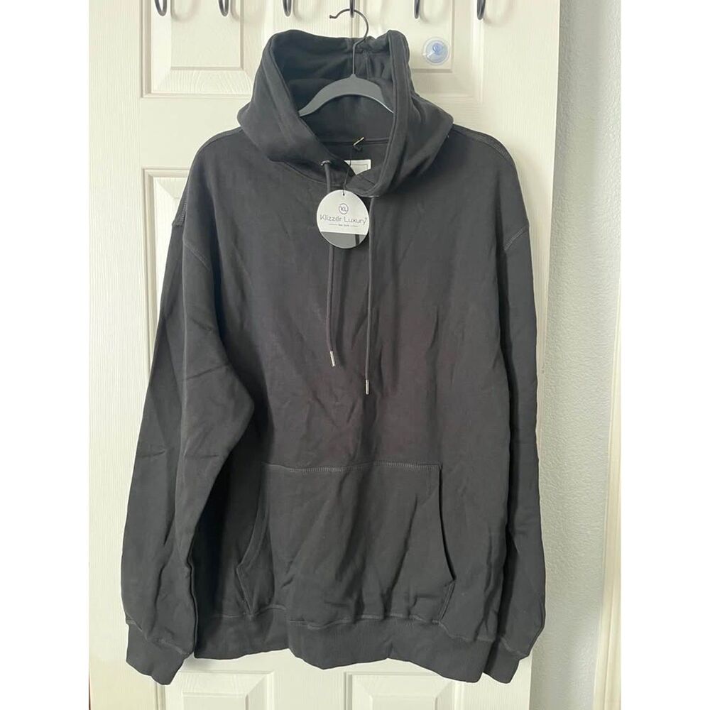 New Mens Black Cotton Hoodie Size XL